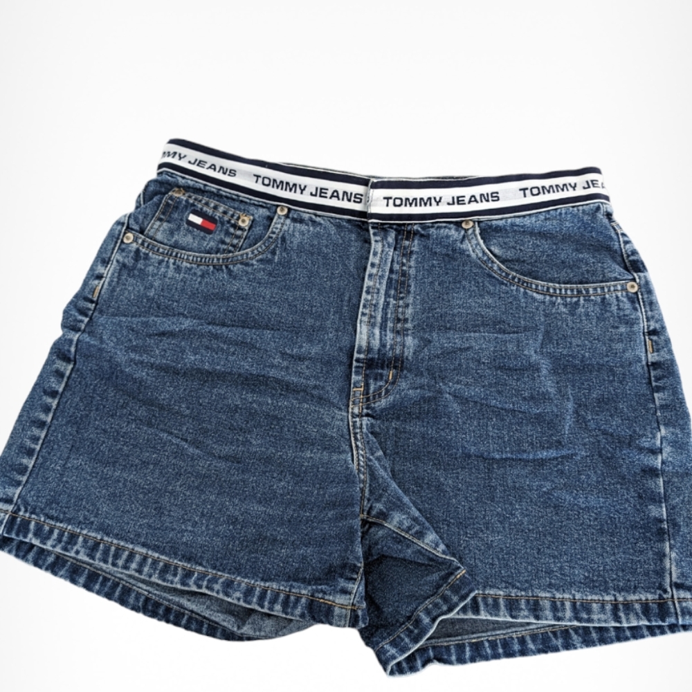 Vintage y2k 90s Tommy Hilfiger graphic belt denim shorts